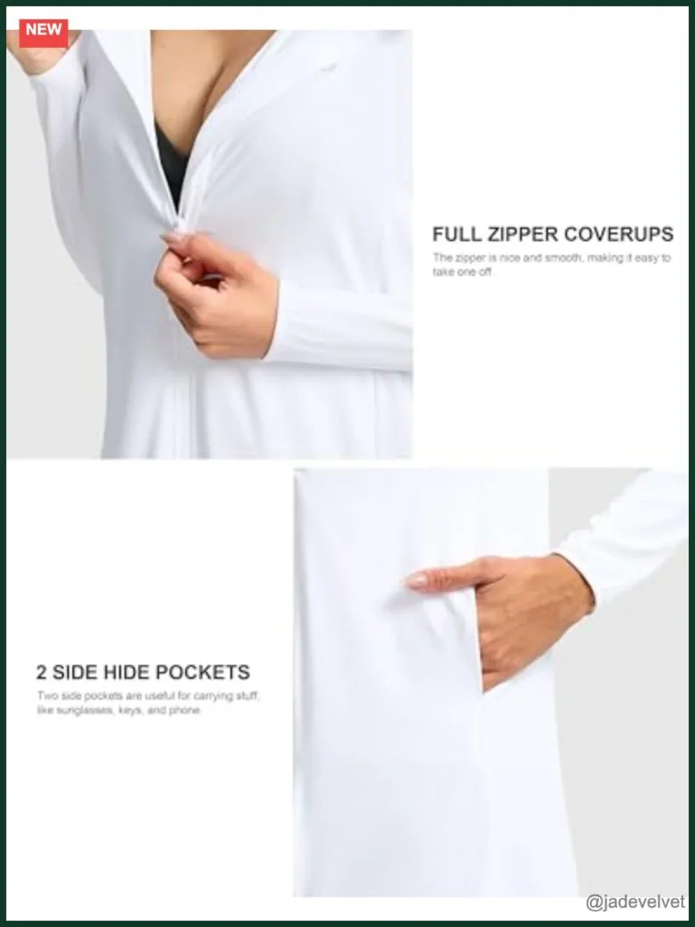 UPF50+ Long Sleeve Sun Hoodie Zip Swim Cover Up UV Jacket Lightweight